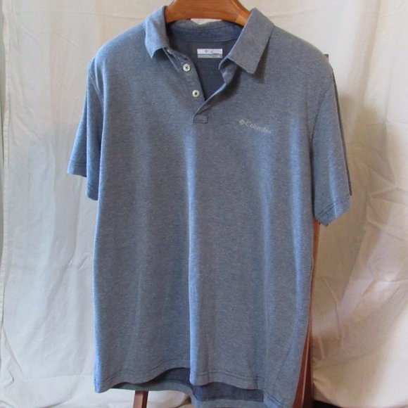 Columbia Gray Silver SS Performance Polo Size Large Cotton/Polyester Blend EUC - Picture 2 of 8
